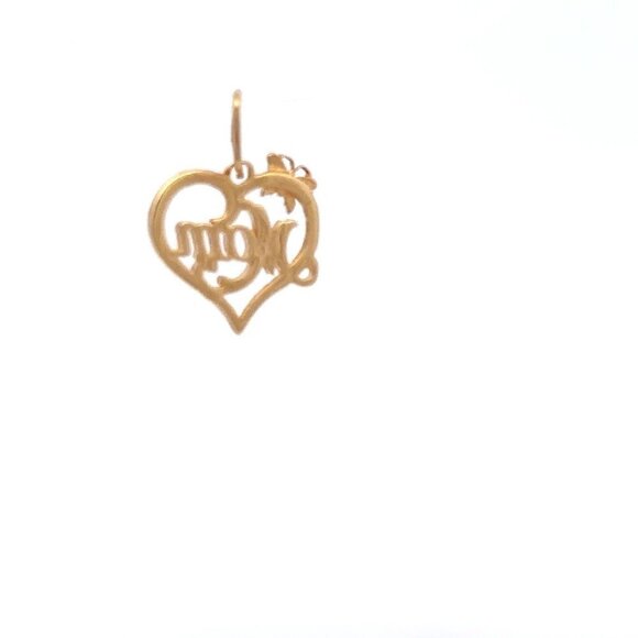 18K Gold Pendant Charm Heart MOM Butterfly - Picture 4 of 9